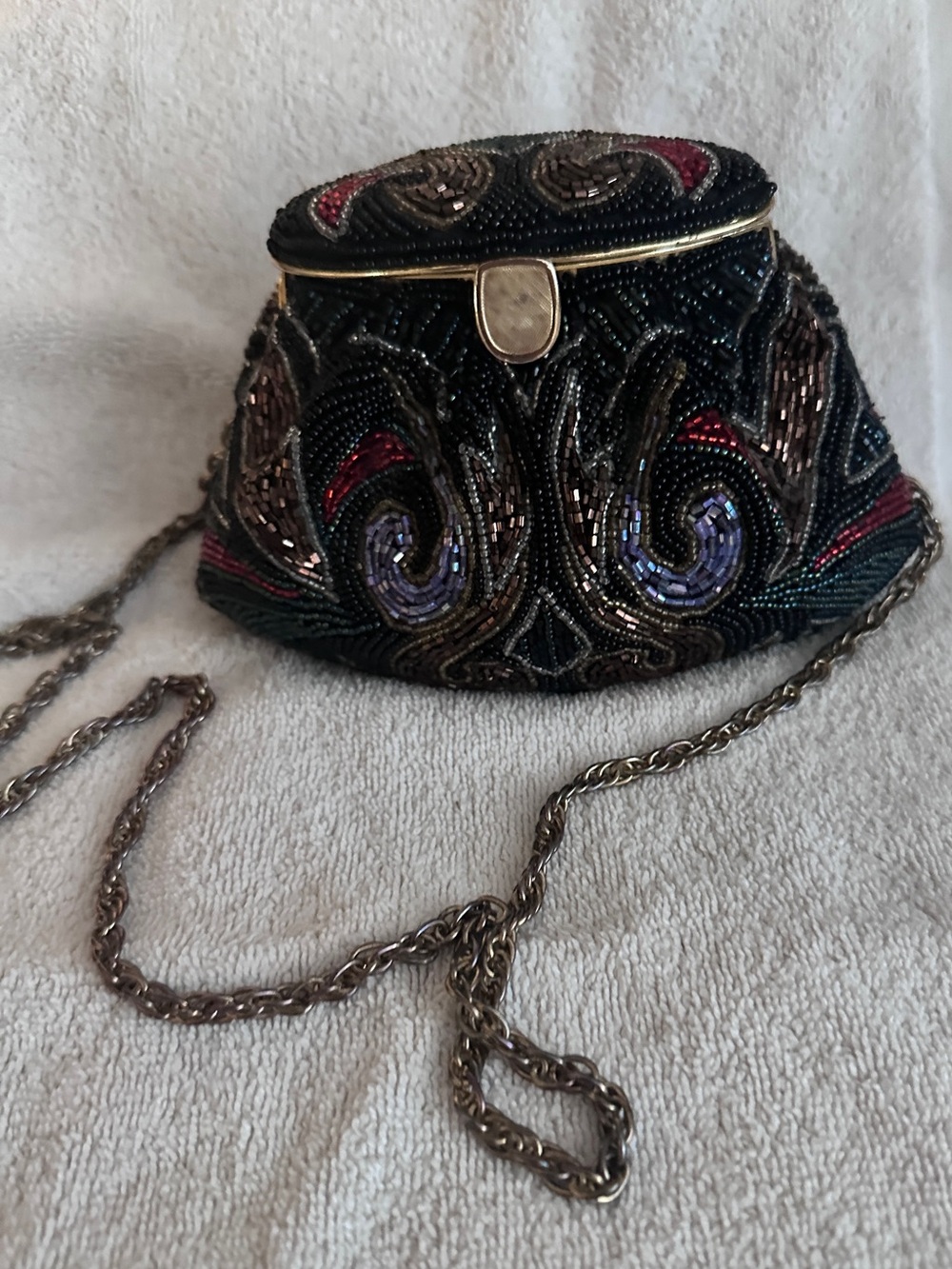 Hand-Beaded Black Evening Clutch with Multicolor Accents
